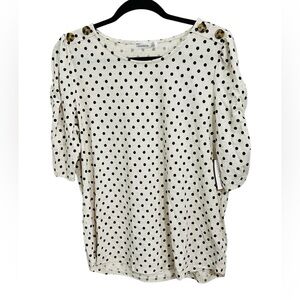 89th+Madison Top • L • Light Heather beige w navy polka dots, NWT